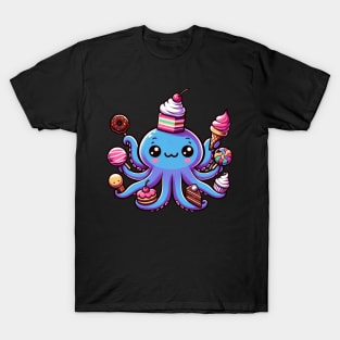 Kawaii Octopus with Cake and Ice Cream Cute Food Snacks T-Shirt